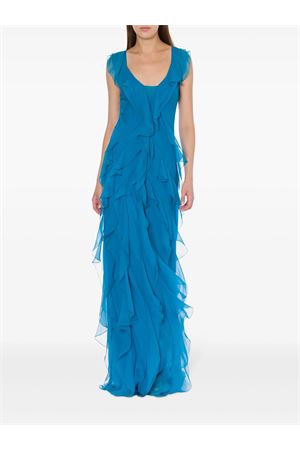 Turquoise blue-green silk ruffled gown ALBERTA FERRETTI | A041116140327